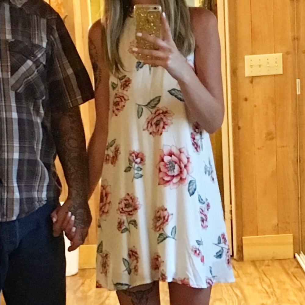 Lulus high neck - low back floral dress